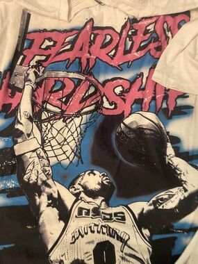 Fearless Hardsh?t Graphic Short Sleeve Tee in White/Pink/Blue